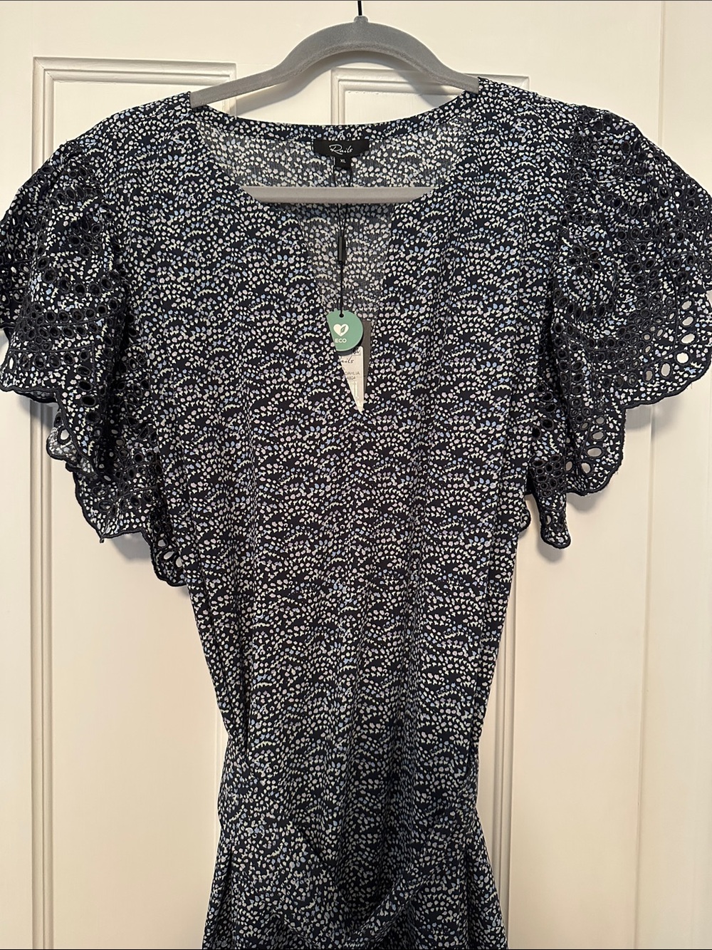 Sleeveless Eyelet Midi Dress in Navy - Picture 3 of 9